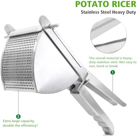 LHS Heavy Duty Potato Ricer and Masher, Stainless Steel Potato Masher