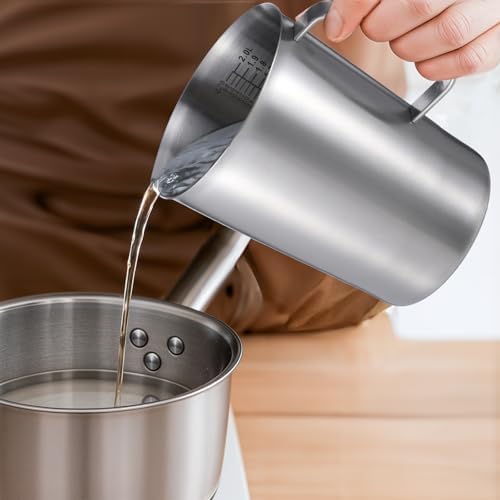 3 Pieces Stainless Steel Measuring Cups Metal Pitcher with Oz and ML