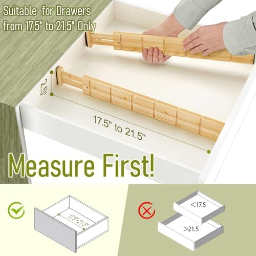 Whitmor Adjustable Bamboo Drawer Dividers, Expandable 17"-22" Drawer