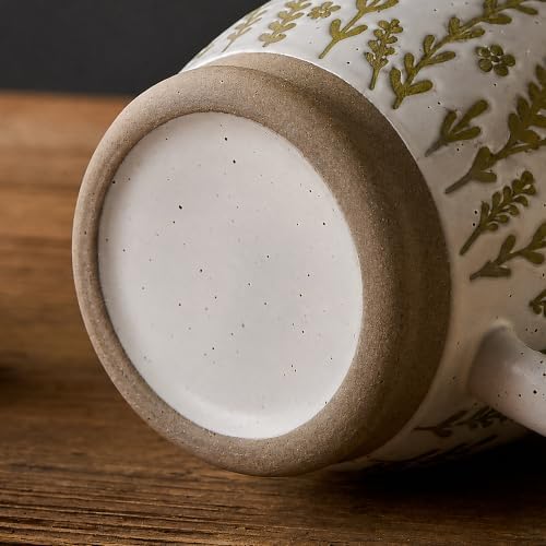18 Oz Large Ceramic Coffee Mug Set of 2 - Rustic Handmade Floral Mugs