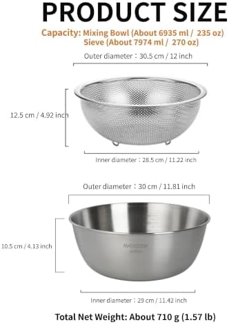Stainless Steel Colander and Mixing Bowl Set (8 QT and 7 QT)