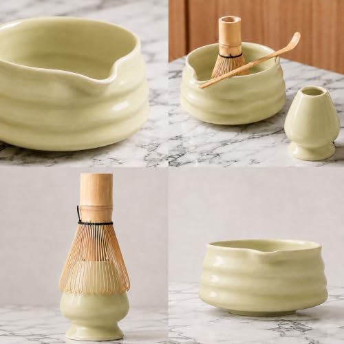 Matcha Bowl Set with Whisk Holder, 560ml Ceramic Chawan