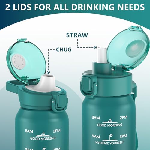 SLUXKE 32oz Insulated Water Bottle with 2Lids(Straw Lid & Spout Lid)
