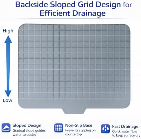 Silicone Dish Drying Mat – 23"x17" Large Sloped Sink Draining Tray