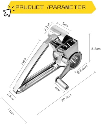 Manual Rotary Cheese Grater, 304 Stainless Steel Hand-Crank