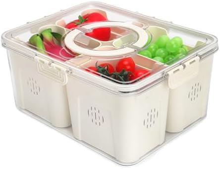 Fruit Storage Containers for Fridge with Lid and Handle, Veggie Tray