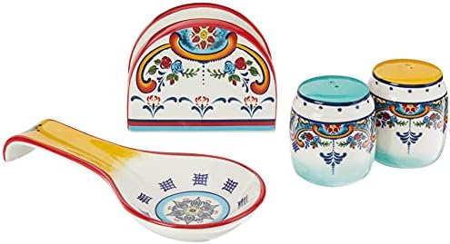 Euro Ceramica Zanzibar 4-Piece Table Accessory Set with Spoon Rest