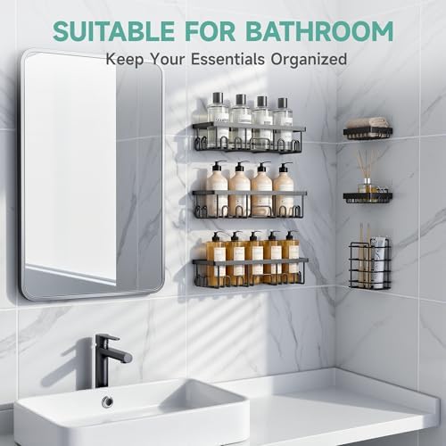 Veken Shower Caddy 6-Pack, Black