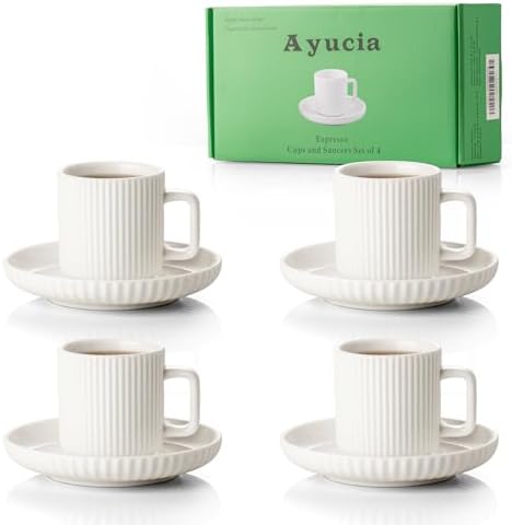 2.5OZ Mini Espresso Cups Set of 4, White Cream Ceramic Demitasse