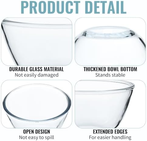 27oz Flat Bottom Glass Bowl Set of 6, 6in Clear Salad Serving Bowls