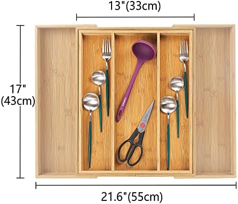 Utoplike 4 pcs Bamboo Kitchen Drawer Dividers Expandable Drawer