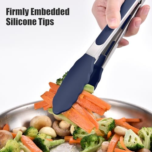Doosu Silicone Kitchen Tongs, 3-Piece, Navy