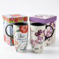 Topadorn 17oz Ceramic Travel Mugs Set of 2, Floral Coffee Mugs with