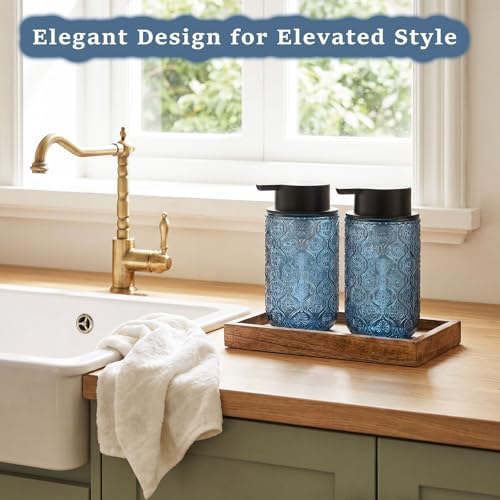 14 OZ Blue Glass Foam Soap Dispenser, 2-Pack Vintage Foaming Soap