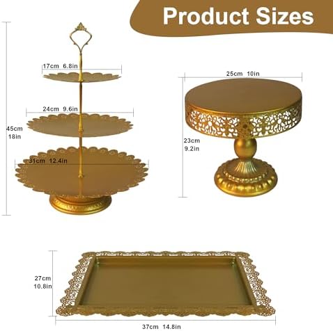 YestBuy Gold Cake Stand Set, 5 Pcs Metal Round Cupcak Stand Cookies