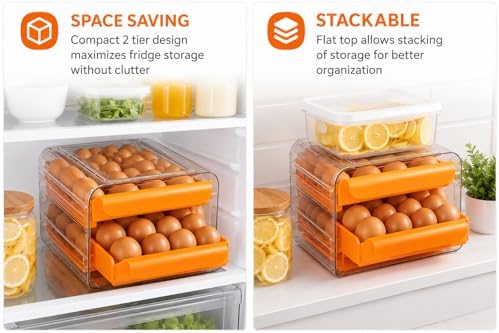 SEQ Egg Holder for Refrigerator, 32 Egg 2-Tier Pull-Out Drawer Egg