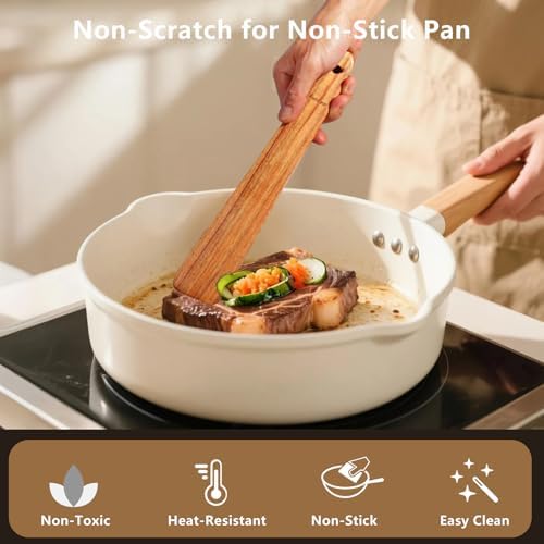 2 Pack Teak Wood Spatula, 12 Inch Wooden Spoons for Cooking, Sourdough