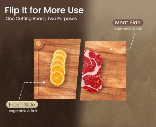 Fibogollo 2pc Acacia Wood Cutting Board Set with Groove,ideal for