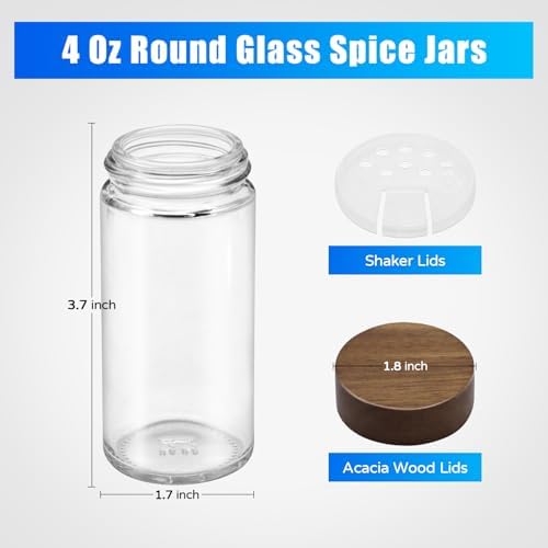 VIBRATITE 30 Pack 4 oz Round Glass Spice Jars with Acacia Lids and