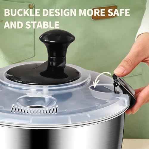 5.3QT Large Stainless Steel Salad Spinner, ASWETMEL Metal Salad