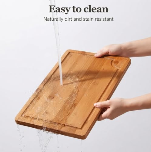 Bamboo Cutting Boards 5-Piece Set (S/M/L) with Juice Grooves &