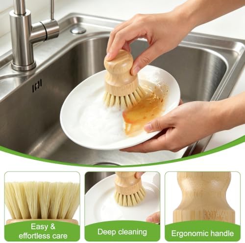 Bamboo Dish Brush Set, 3 Pack