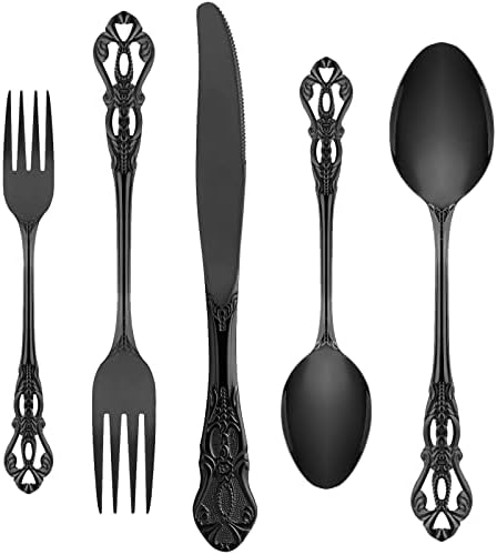Black Silverware Set for 4, Stainless Steel Gorgeous Retro Royal