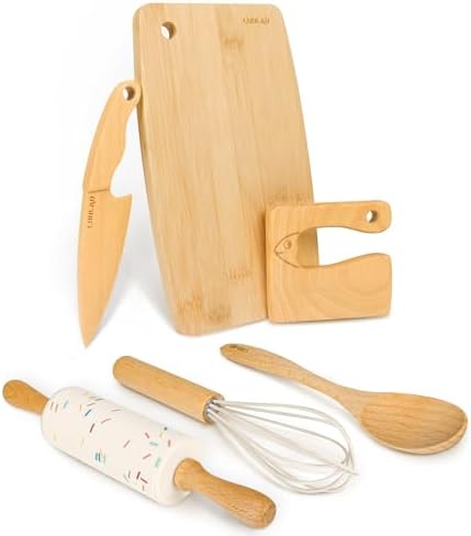 LUOLAO Wooden Kids Safe Knife and Toddler Baking Set, 6 PCS