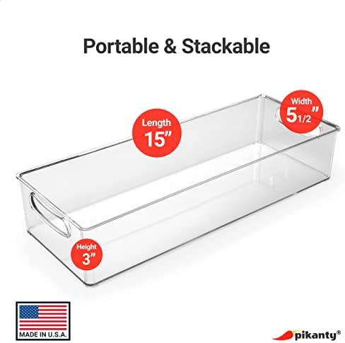 Pikanty Clear Refrigerator Organizer Bin, 15 Inch, Stackable