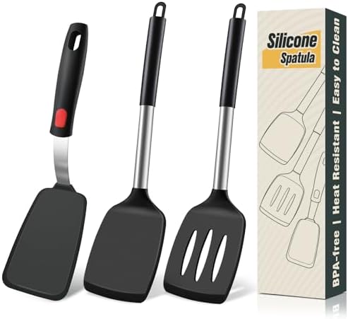 Silicone Spatula Set, Heat Resistant Solid & Slotted Turner for