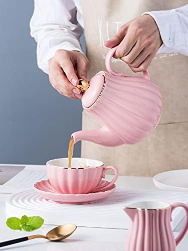 Jusalpha Fine China Pink Coffee Cup/Teacup Set, 7 OZ Cups& Saucer