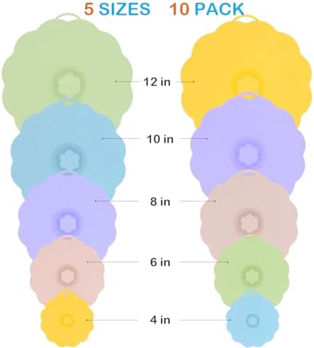 10 Pack Silicone Lids, 5 Sizes