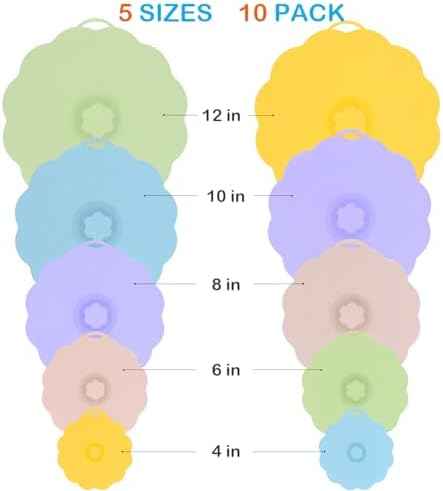 10 Pack Silicone Lids, 5 Sizes