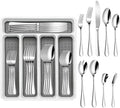 45-Piece Silverware Set with Organizer, Stainless Steel Flatware Set