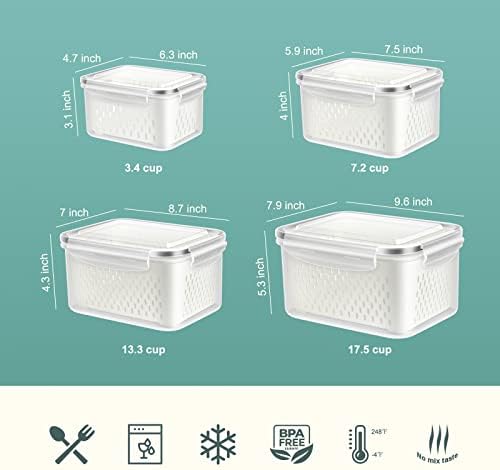 4 Pack Plastic Fruit Containers with Removable Colanders