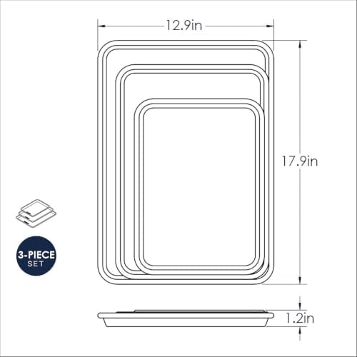 3 Piece Set - Aluminum Commercial Quality Sheet Pan for Baking or