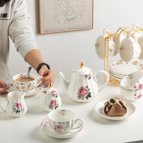 Sweejar Home Porcelain Tea Sets British Royal Series, 8 OZ Cups &