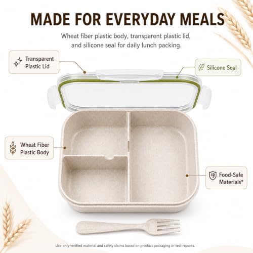 MISS BIG® Bento Lunch Box for Adults & Kids, 1900ml, 3 Compartments