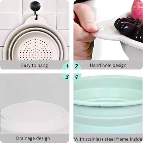 Collapsible Silicone Colander Basin Set, Thickened Strainer bowl, for