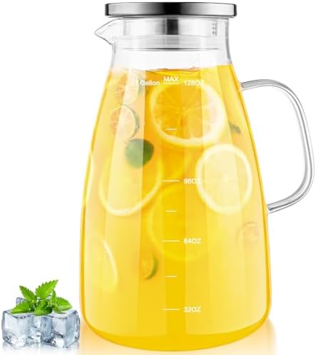 Aofmee Glass Pitcher with Lid and Handle, Glass Water Pitchers