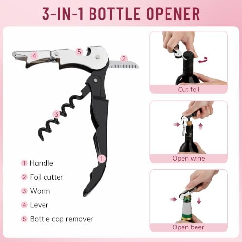 5‐Pack Silicone Wine Stopper Set, Rose Bottle Stopper+Wine Opener