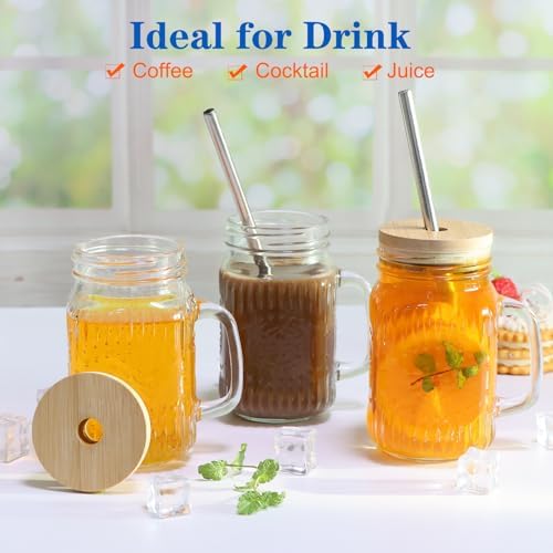 Magicsky Glass Mason Jar Drinking Cups with Handles Iced Coffee Mugs