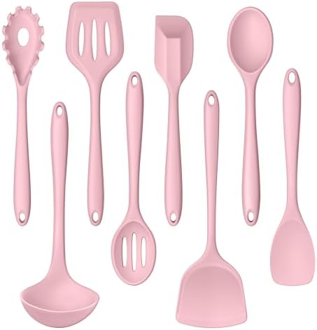 LIANYU Pink Silicone Cooking Utensil Set, 8-Piece