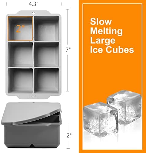 Nax Caki Large Ice Cube Tray with Lid, Stackable Big Silicone Square