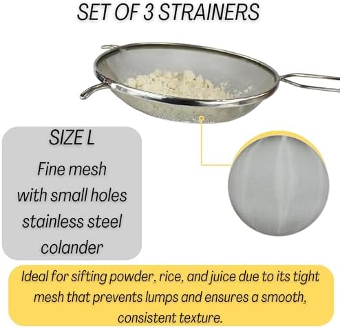 Mesh Strainers - Stainless Steel Fine Mesh Strainer Set of 3 with