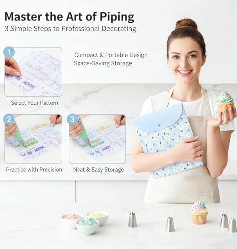 Cake Practice Decorating Board Set with Storage Bag, 23 Sheets Icing