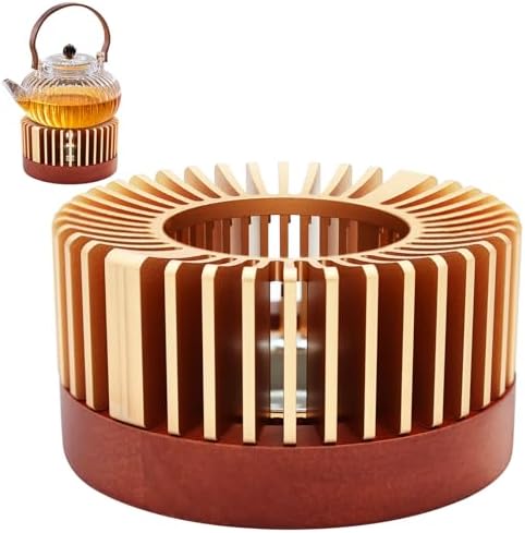 Inmorven Teapot Warmer, Aluminum Tea Warmer with Wooden Base, Candle