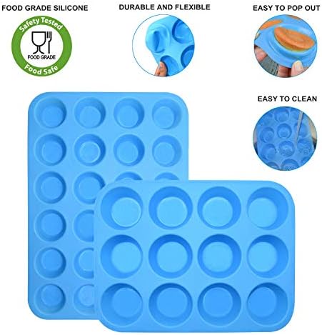 Silicone Muffin Pan Cupcake Set,Non-Stick 12 Cups and Mini 24 Cups