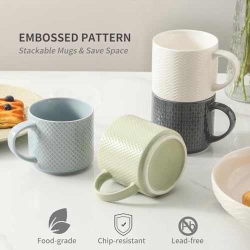 HASENSE Coffee Mugs with Metal Stand,15 oz Ceramic Stackable Mug Set
