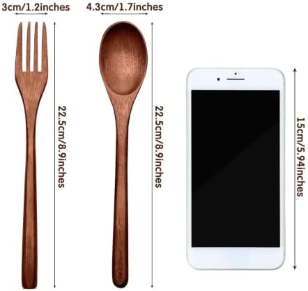 Patelai 10 Pieces Wooden Spoons Forks Set Wooden Utensils for Eating